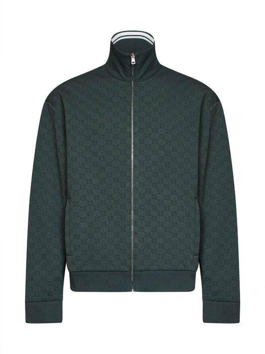 Giacca con zip in jersey tecnico GG verde scuro