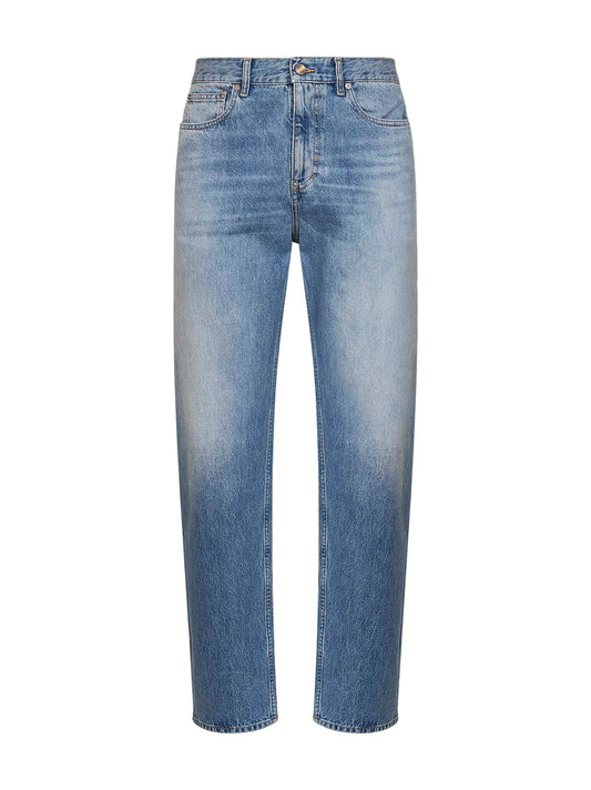 Jeans slim-fit in denim di cotone celeste