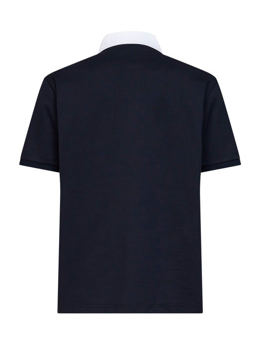 Blue stretch cotton pique polo shirt