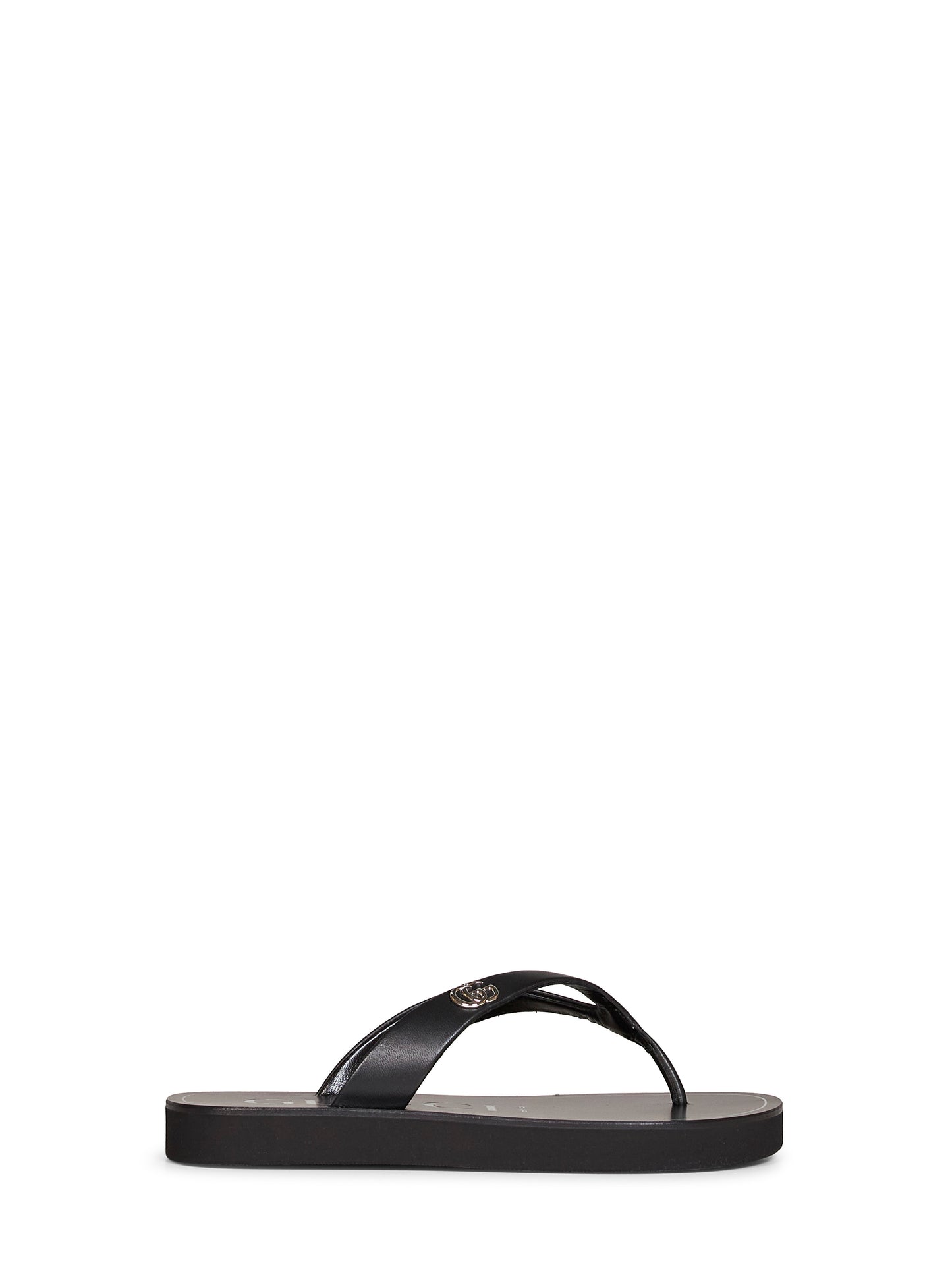 Black nappa leather platform thong sandals with Double G