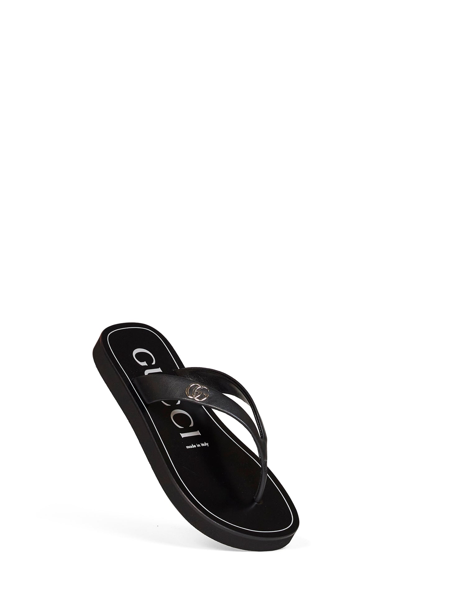 Black nappa leather platform thong sandals with Double G