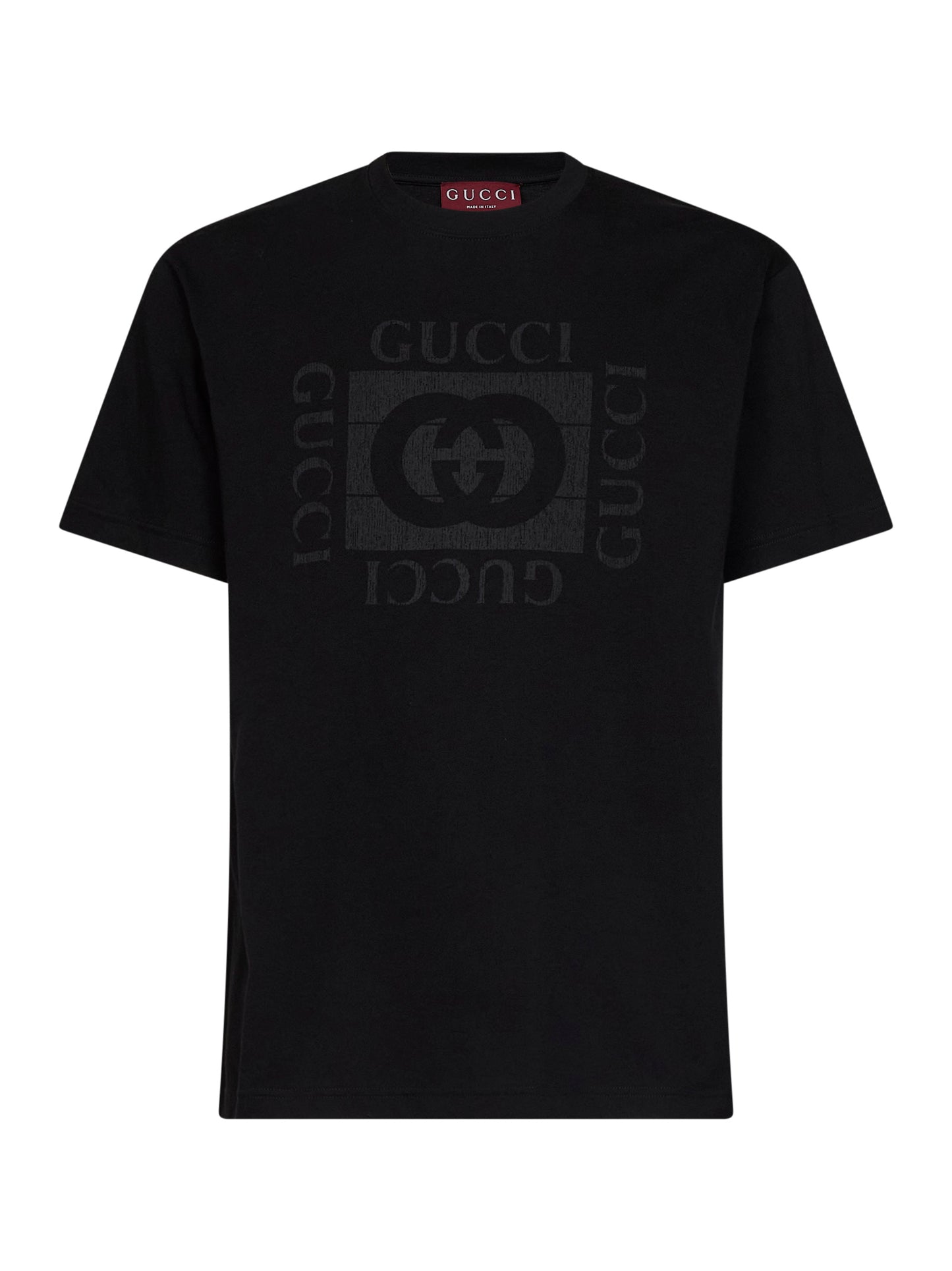 Black cotton jersey printed T-shirt