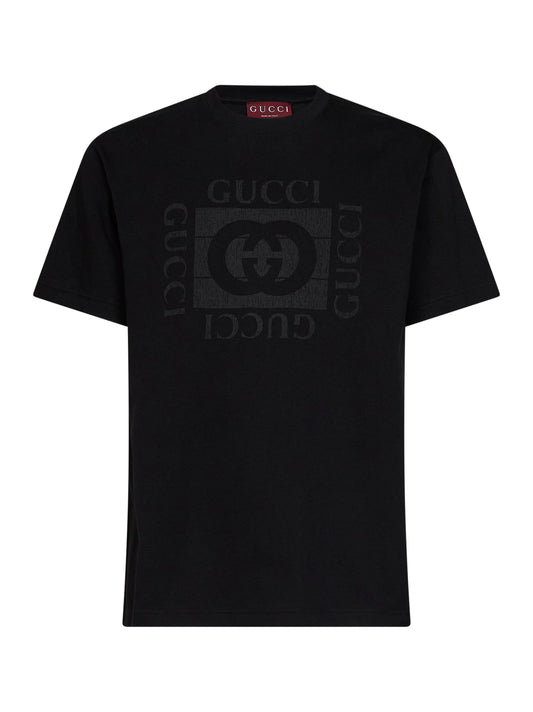 T-shirt in jersey di cotone nero con stampa