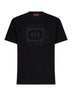 Black cotton jersey printed T-shirt