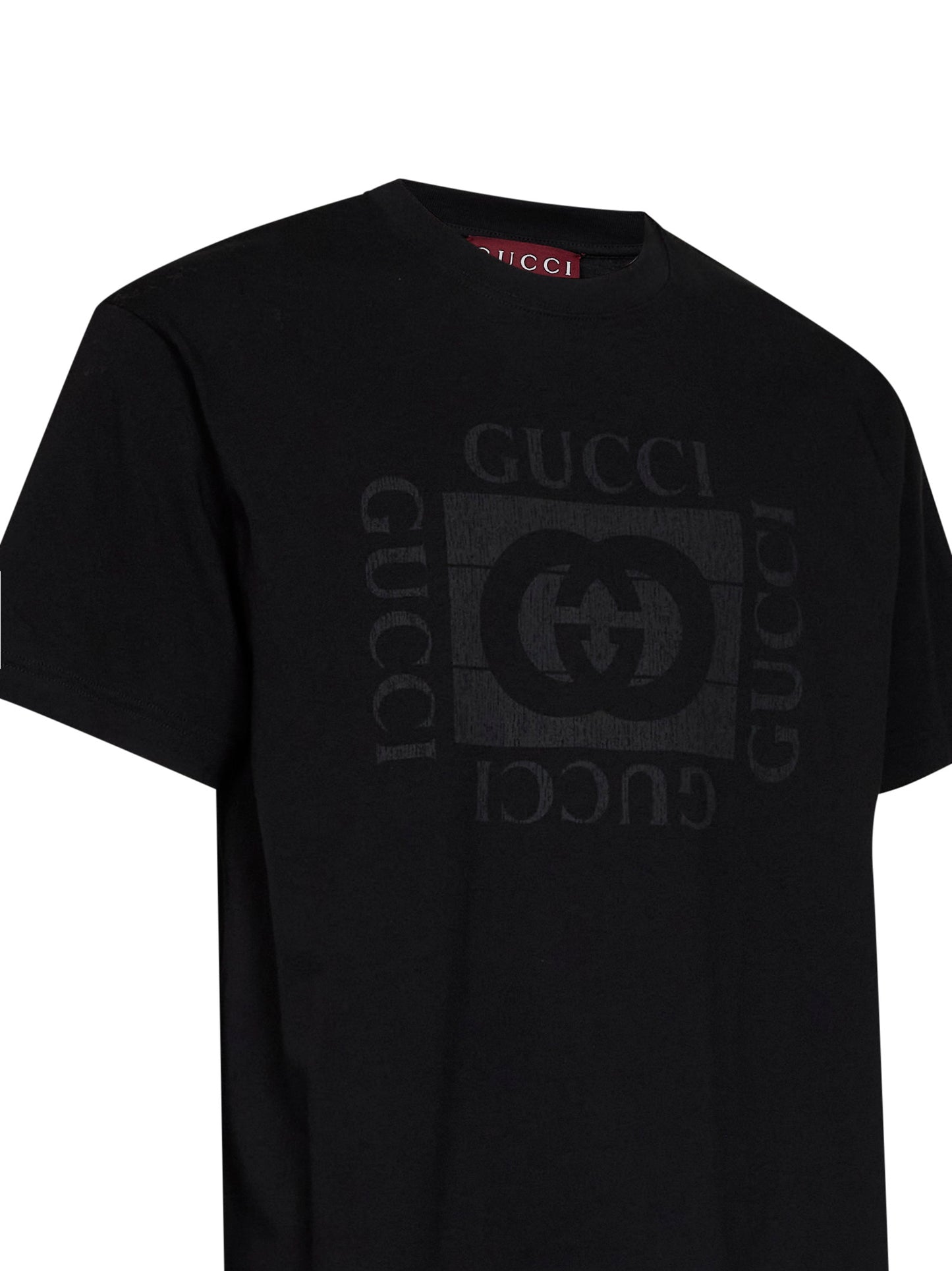 Black cotton jersey printed T-shirt