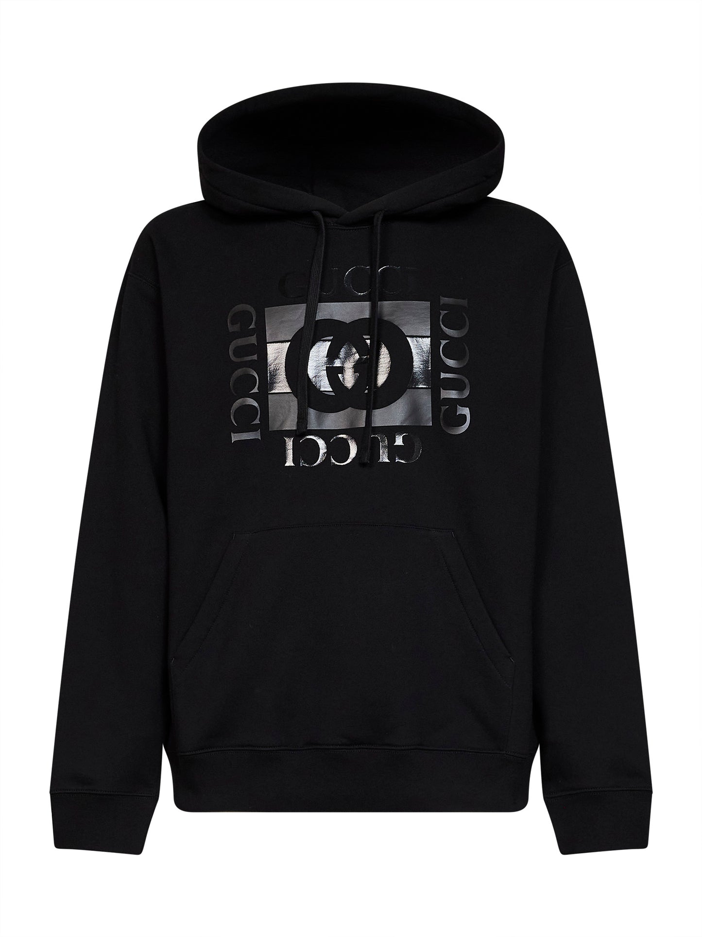 Black cotton jersey printed hoodie