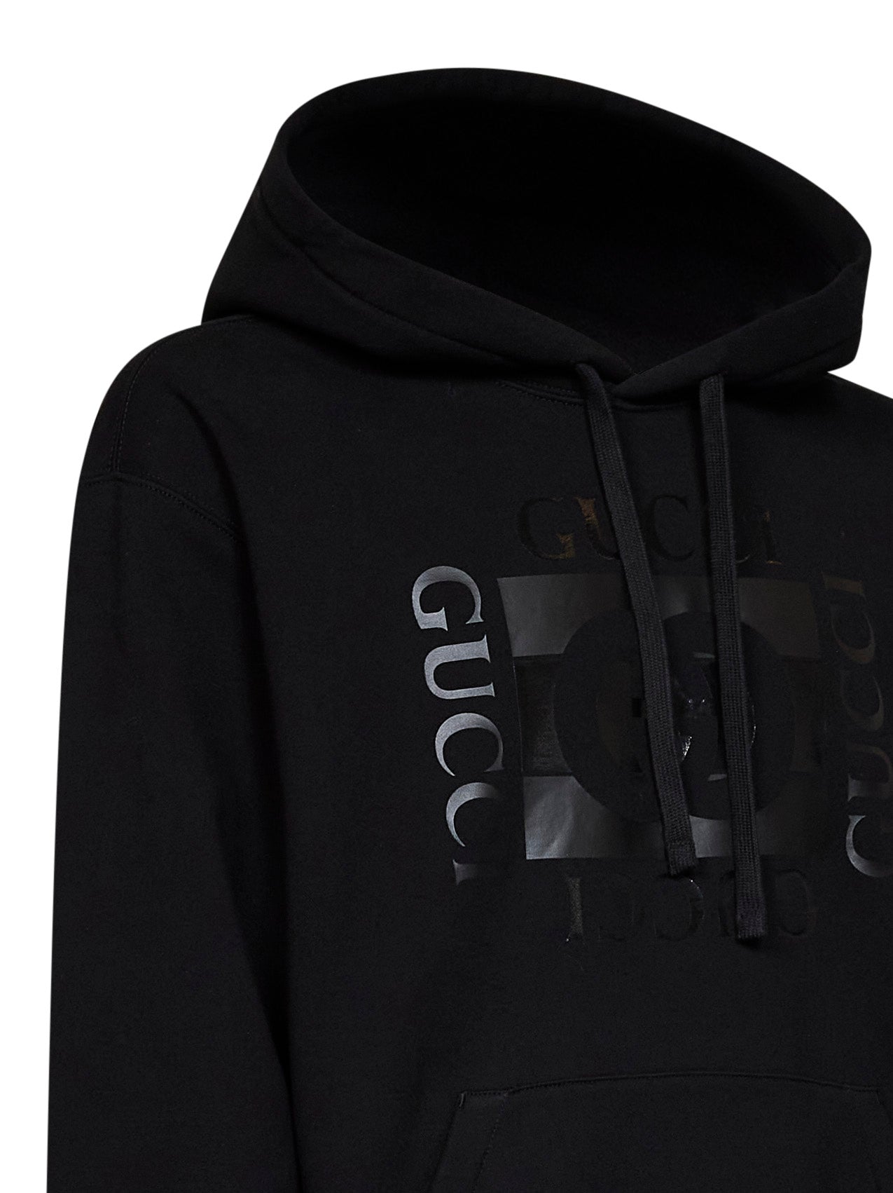 Black cotton jersey printed hoodie