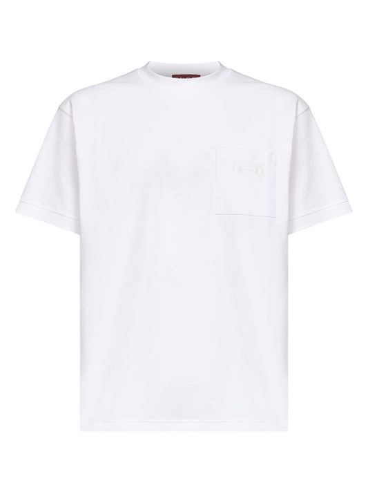 White stretch cotton piqué embroidered T-shirt