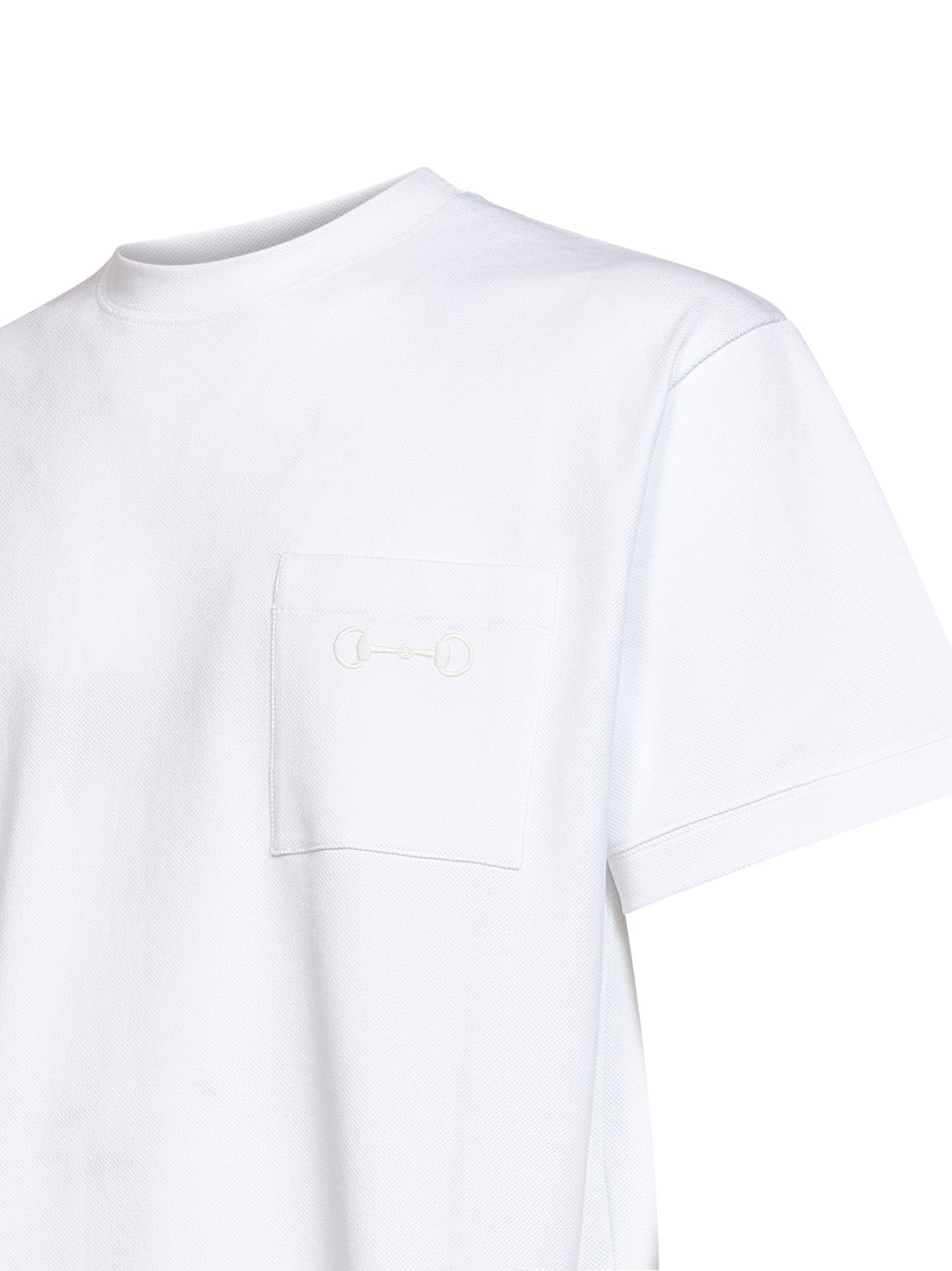 White stretch cotton piqué embroidered T-shirt
