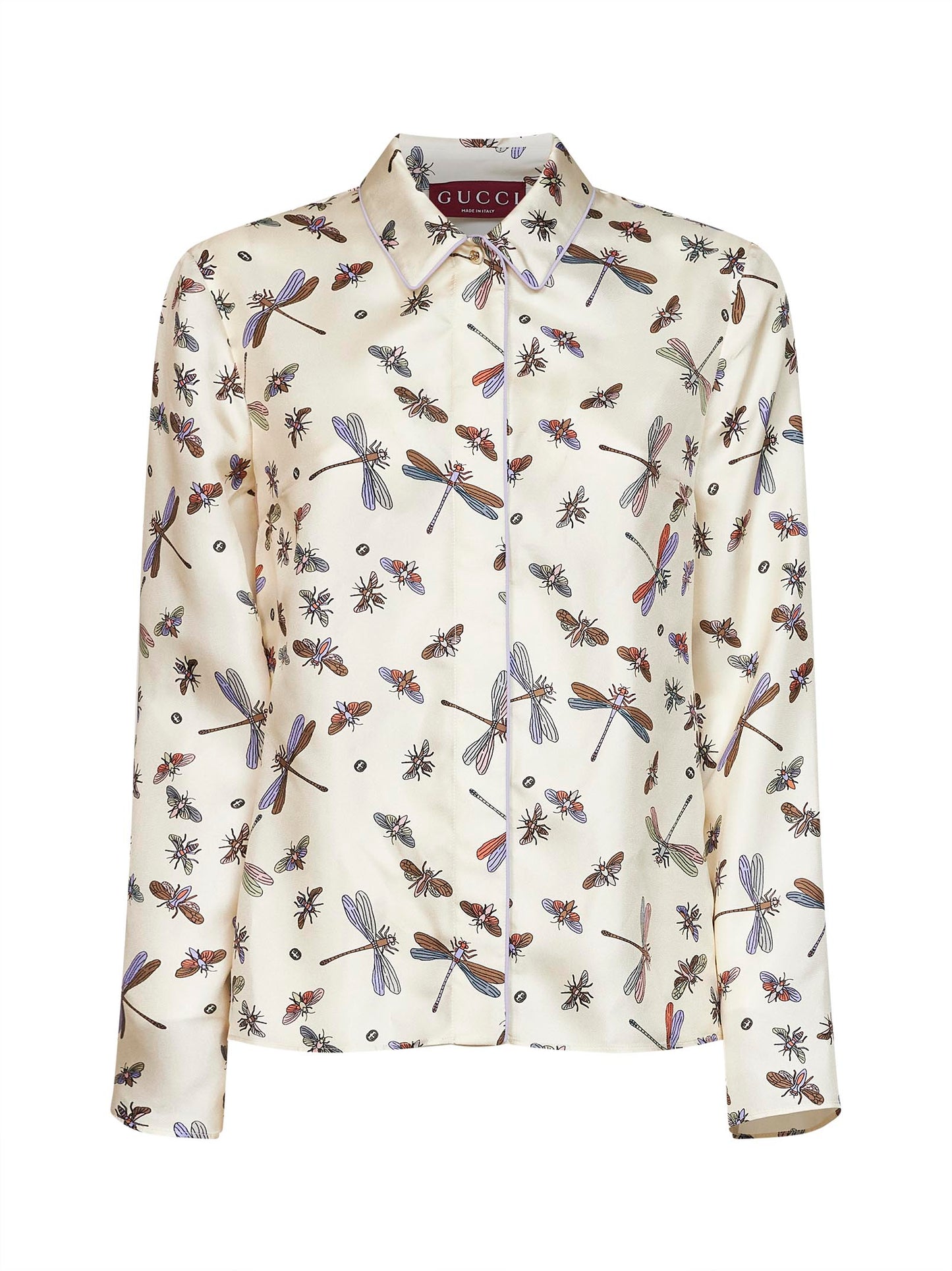 Ivory printed silk twill shirt