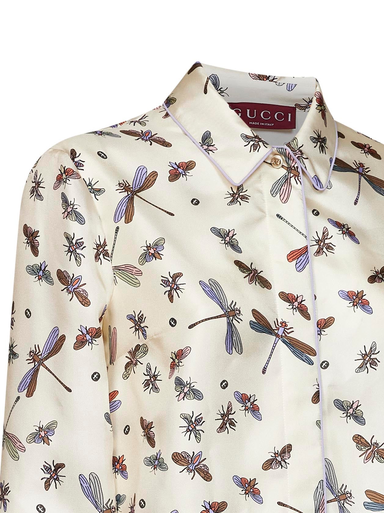 Ivory printed silk twill shirt