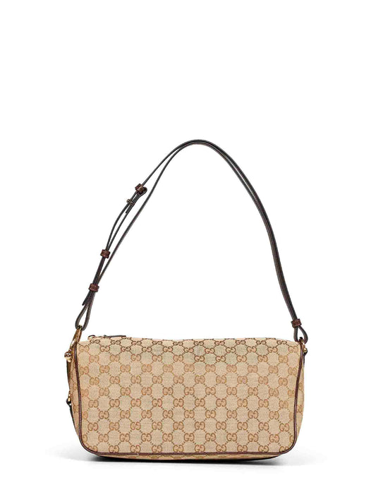Sand and dark brown Gucci Half Horsebit medium shoulder bag
