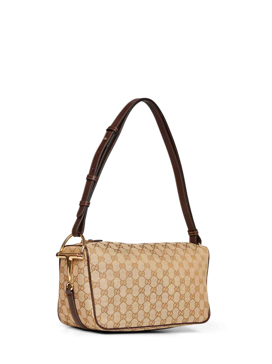 Sand and dark brown Gucci Half Horsebit medium shoulder bag