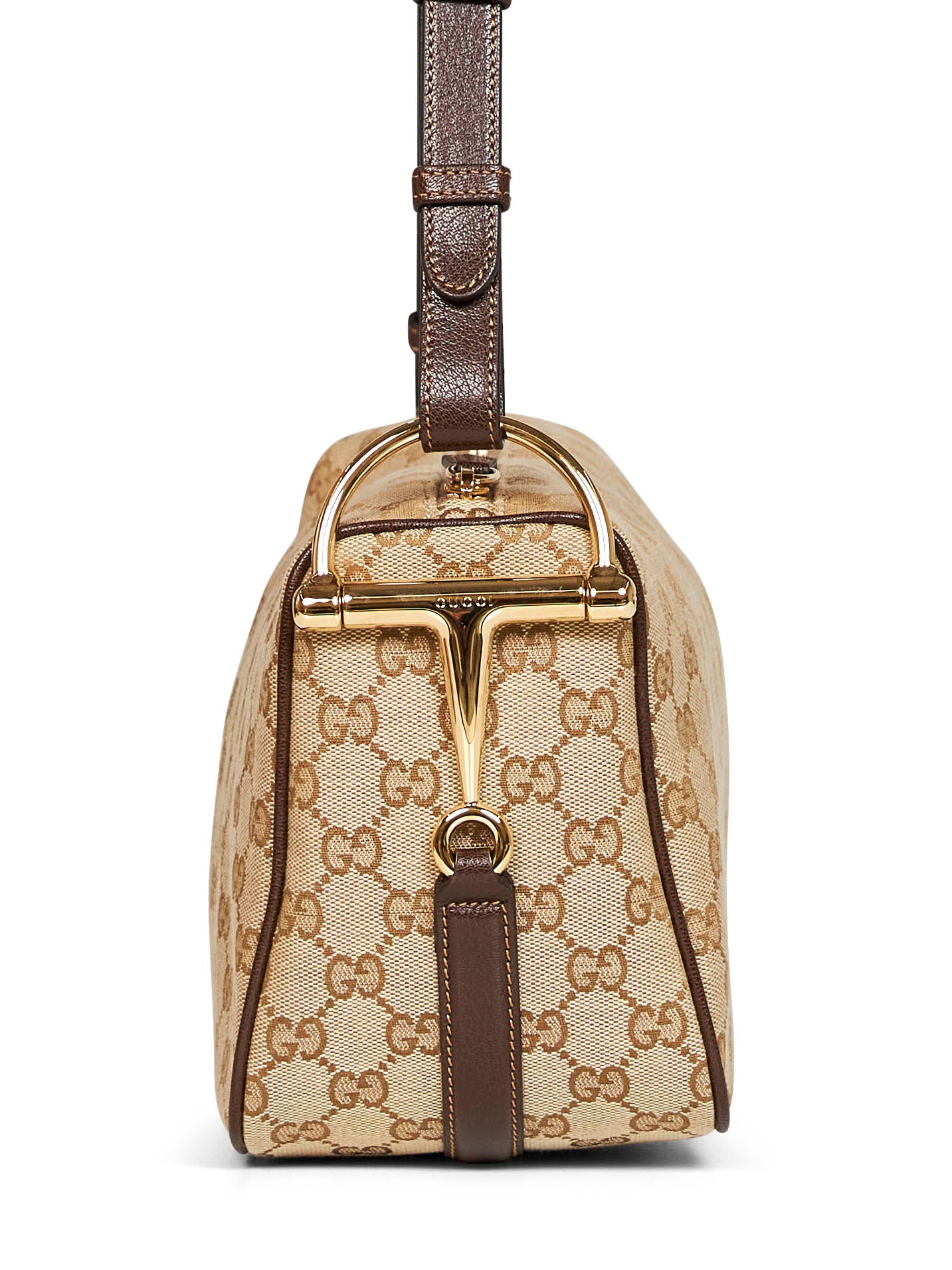 Sand and dark brown Gucci Half Horsebit medium shoulder bag