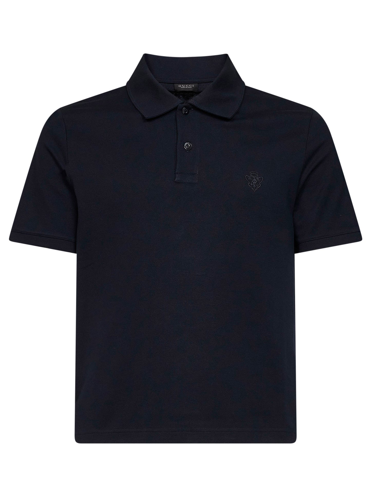 Blue cotton pique embroidered polo shirt