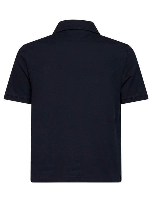 Blue cotton pique embroidered polo shirt