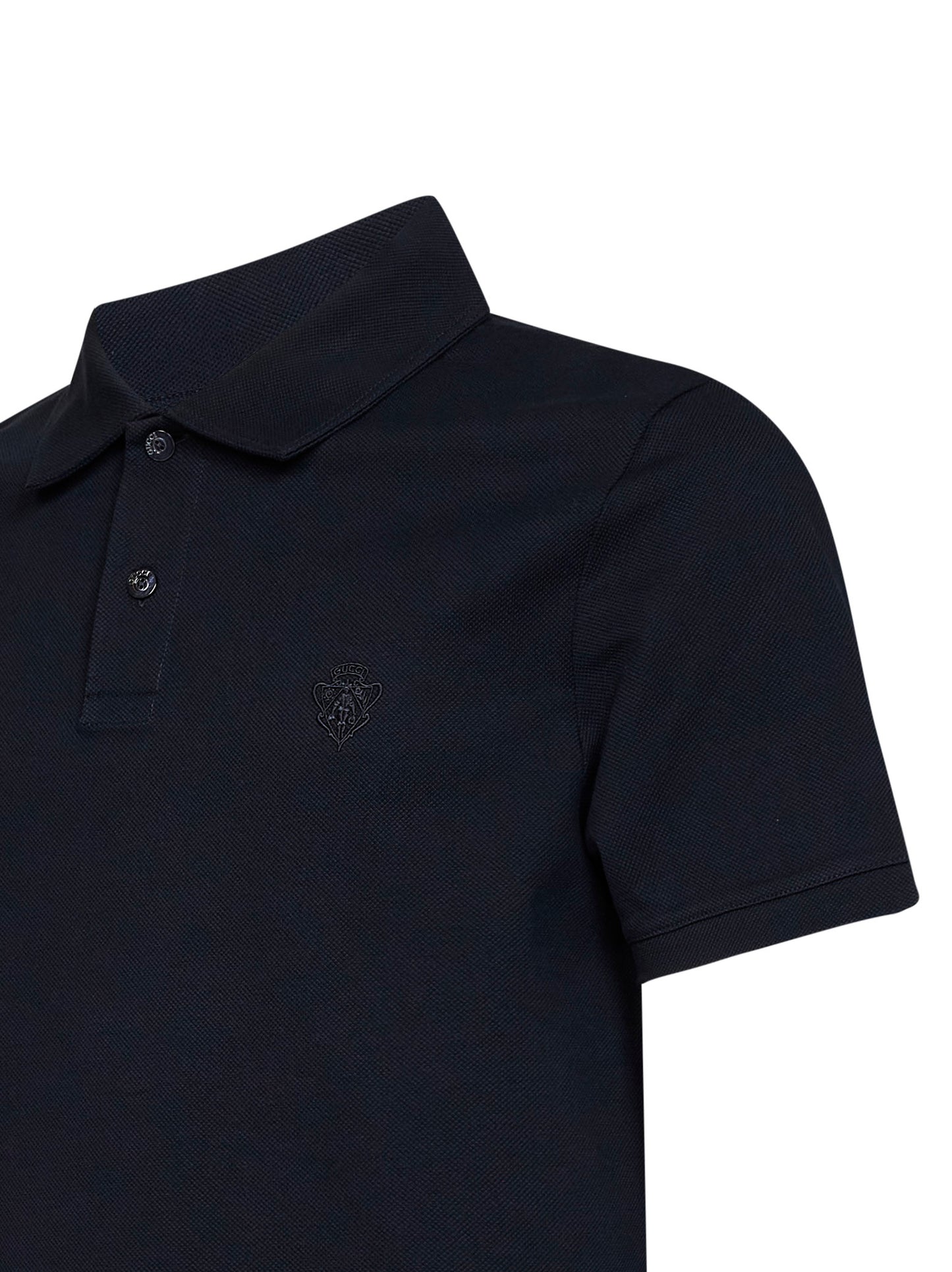 Blue cotton pique embroidered polo shirt