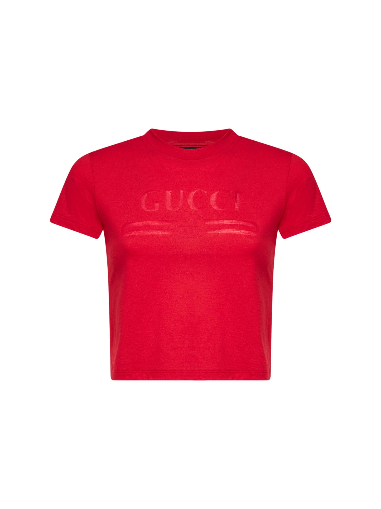 T-shirt crop in jersey rosso con dettaglio devoré