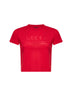 T-shirt crop in jersey rosso con dettaglio devoré