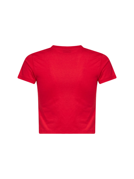 Red jersey cropped T-shirt with devoré detail