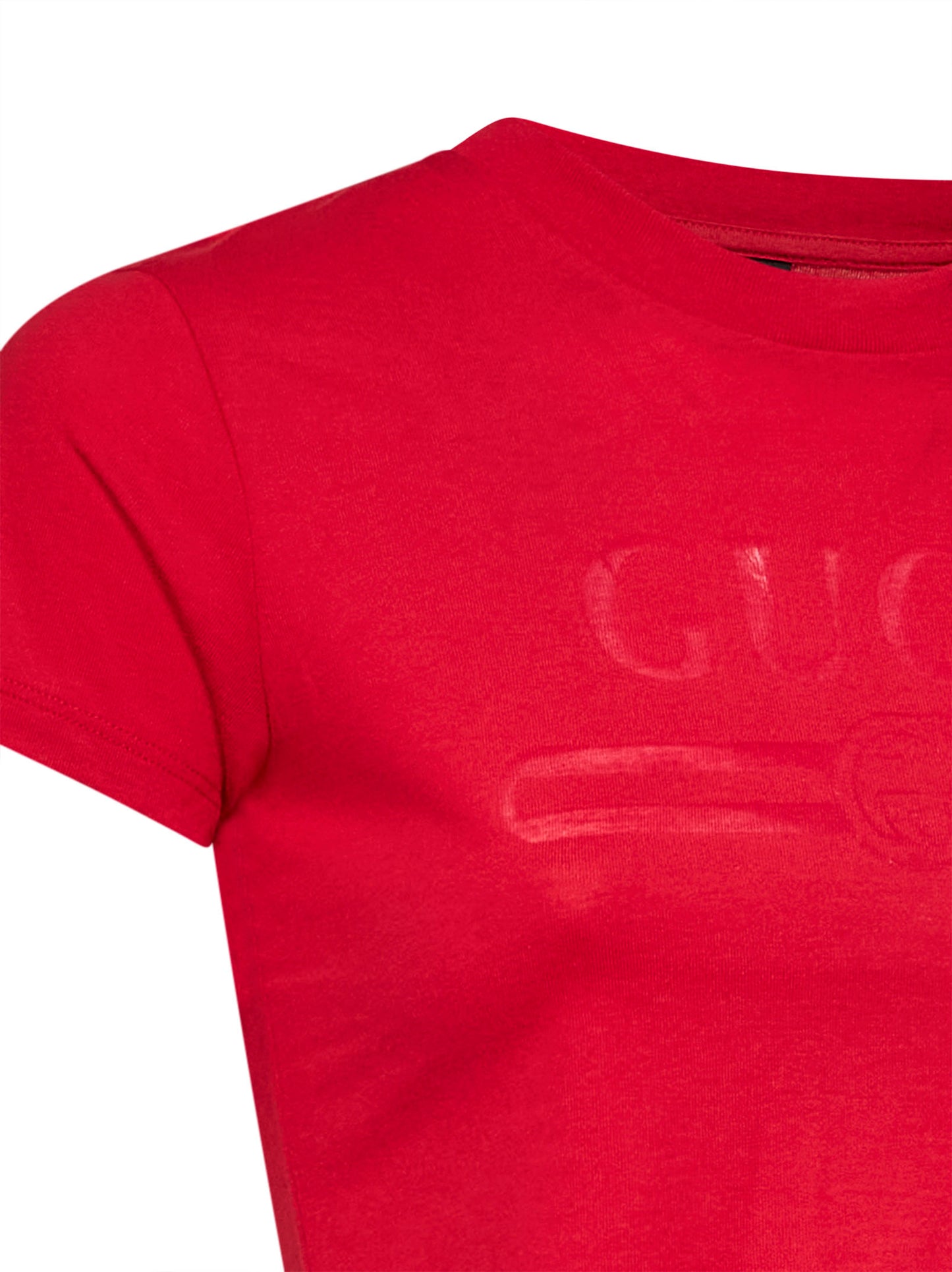 T-shirt crop in jersey rosso con dettaglio devoré