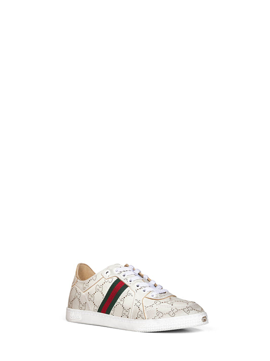 Sneakers basse Stretch in pelle GG laserata bianca