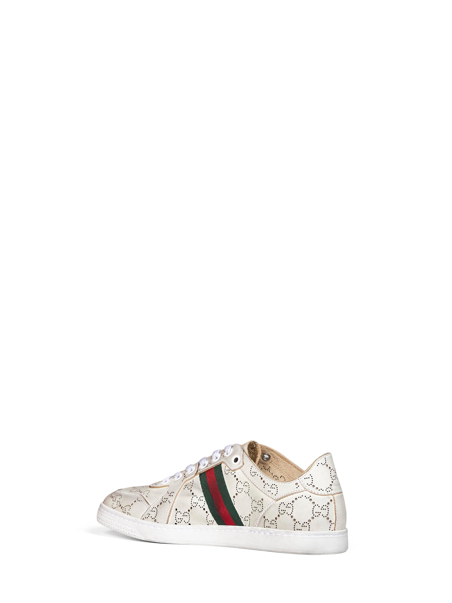 Sneakers basse Stretch in pelle GG laserata bianca