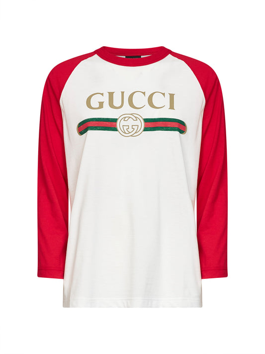 White printed cotton jersey T-shirt