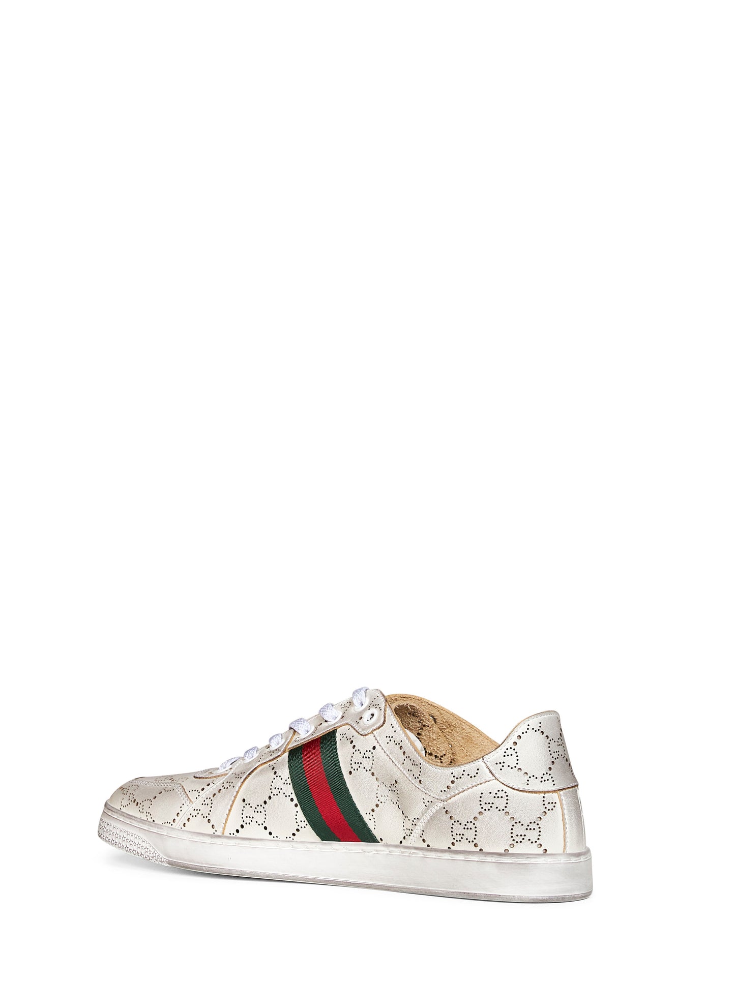 White laser-cut GG leather Stretch low-top sneakers