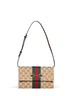 Beige and dark brown Gucci Horsebit Web wallet with strap