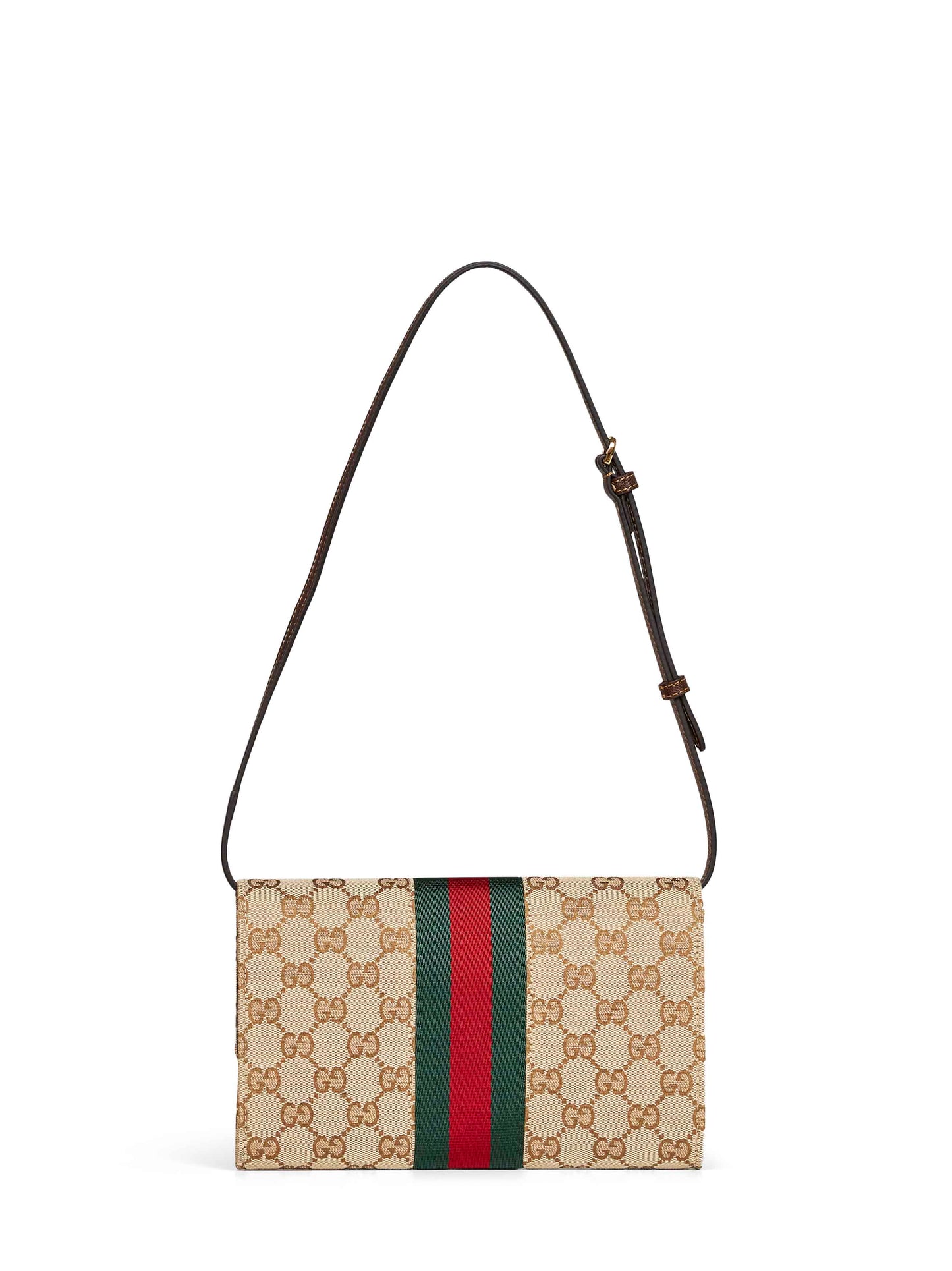 Beige and dark brown Gucci Horsebit Web wallet with strap