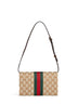 Beige and dark brown Gucci Horsebit Web wallet with strap