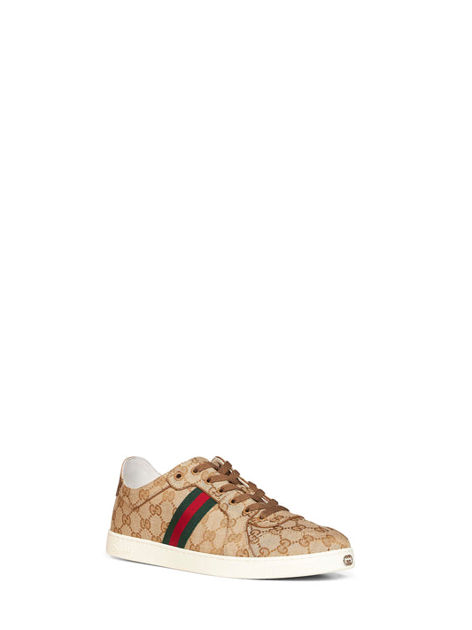 Sneakers basse Stretch in tessuto GG sabbia e marrone scuro
