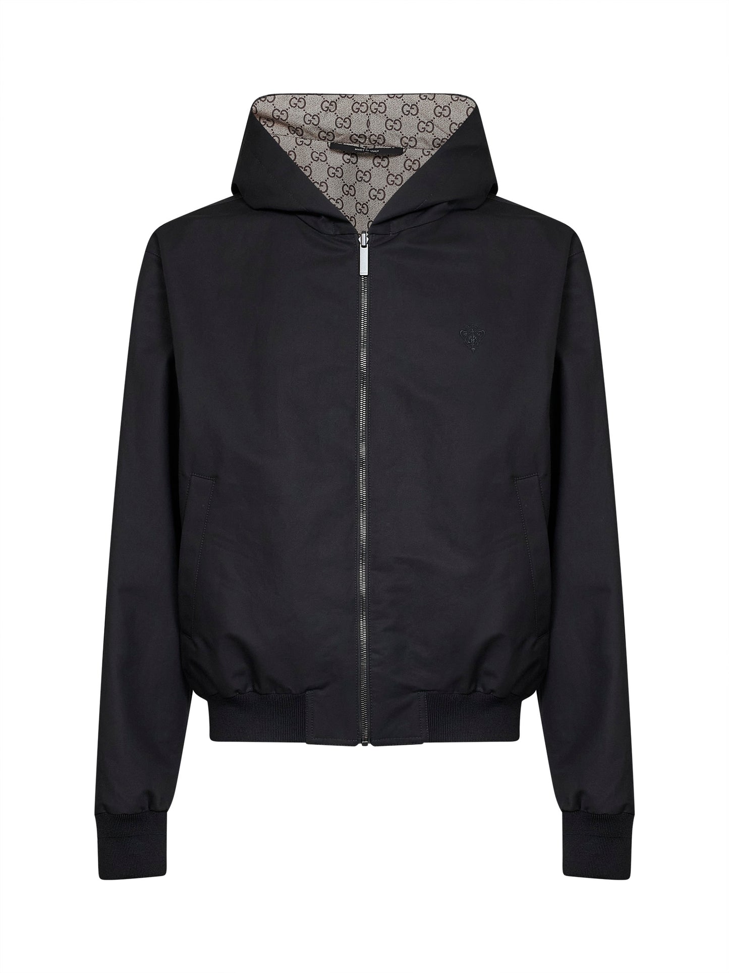 Giacca con cappuccio reversibile in cotone e nylon GG