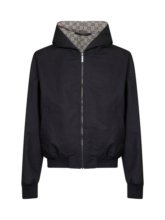 Reversible cotton and GG nylon hooded jacket