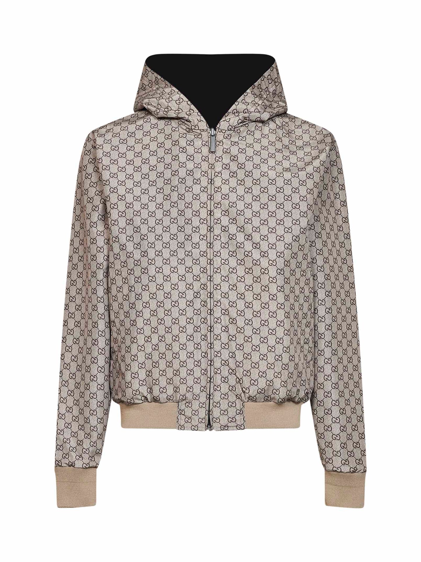 Giacca con cappuccio reversibile in cotone e nylon GG