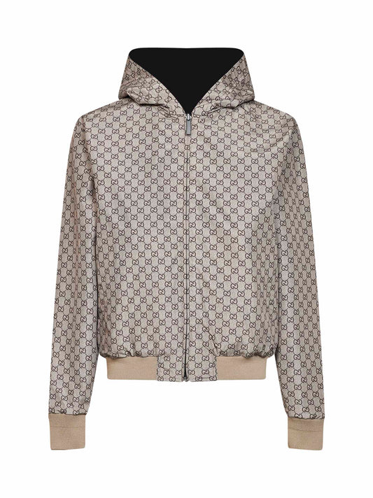 Reversible cotton and GG nylon hooded jacket