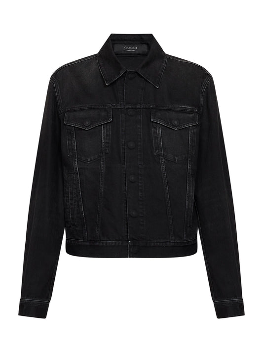 Black washed denim cotton jacket