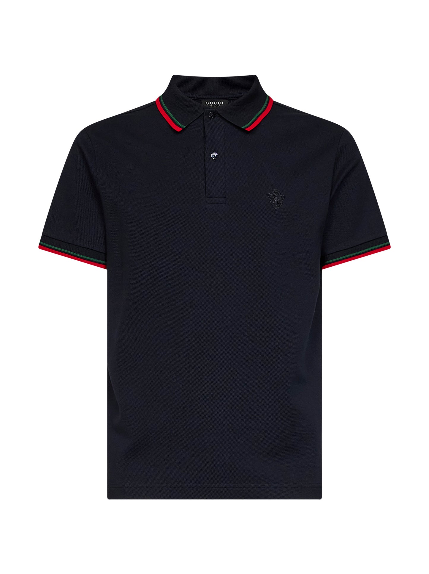 Blue stretch cotton piqué embroidered polo shirt