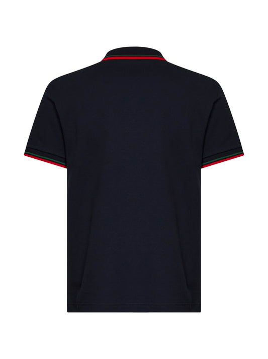 Blue stretch cotton piqué embroidered polo shirt