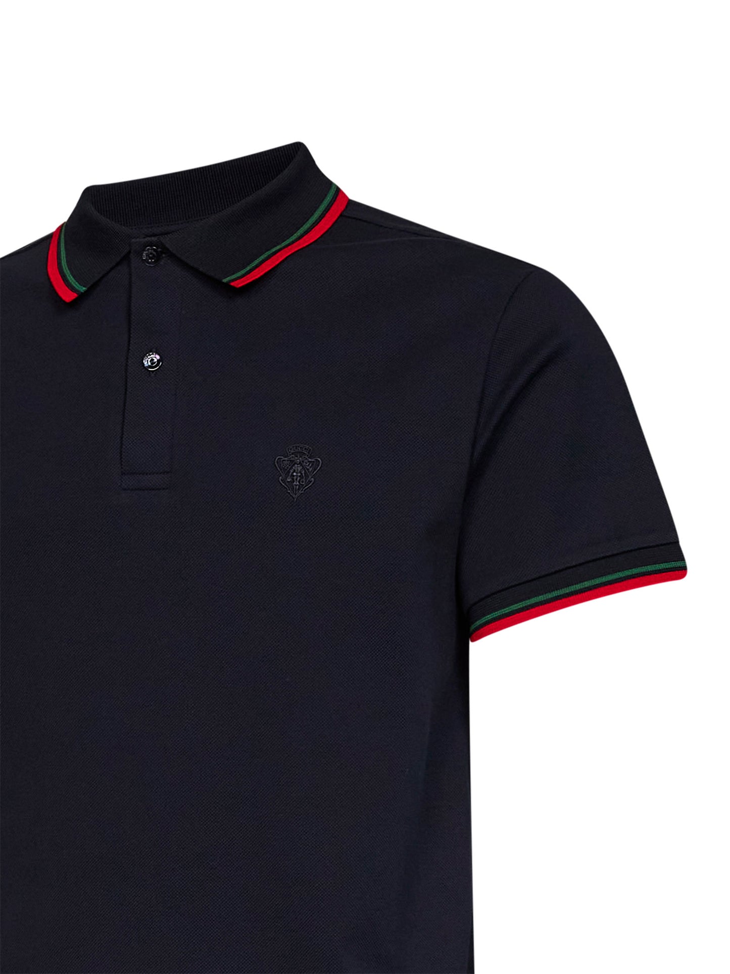 Blue stretch cotton piqué embroidered polo shirt