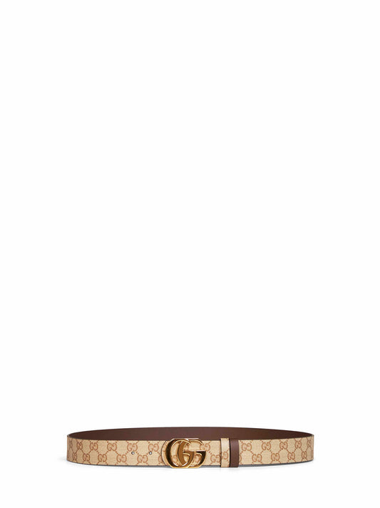 Cintura Reversibile Cut GG Marmont sabbia e marrone scuro