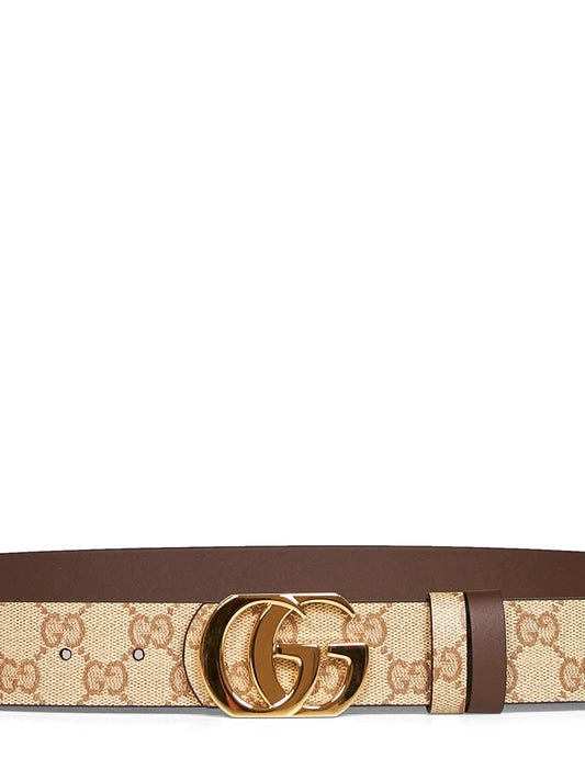 Cintura Reversibile Cut GG Marmont sabbia e marrone scuro