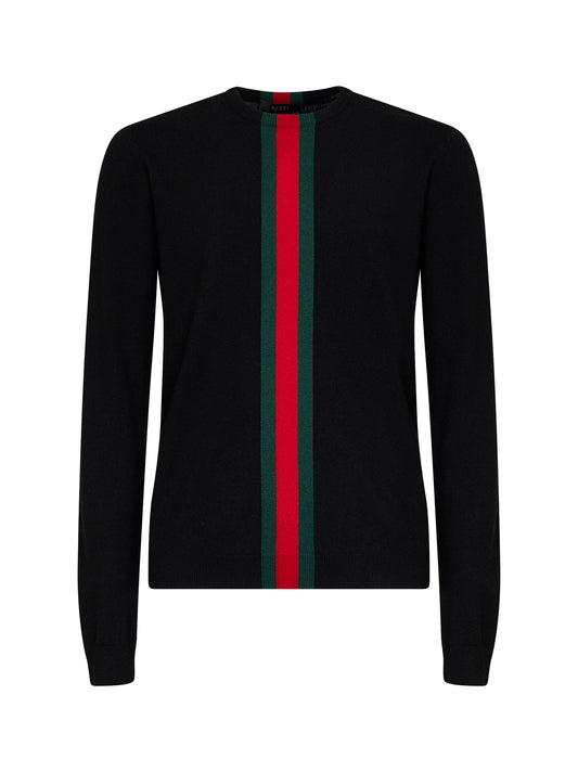 Black fine knit wool sweater with Web