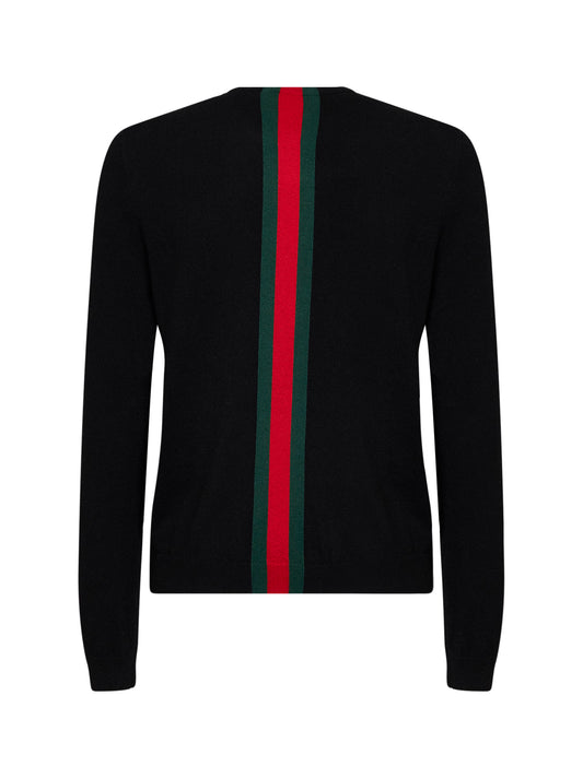 Black fine knit wool sweater with Web