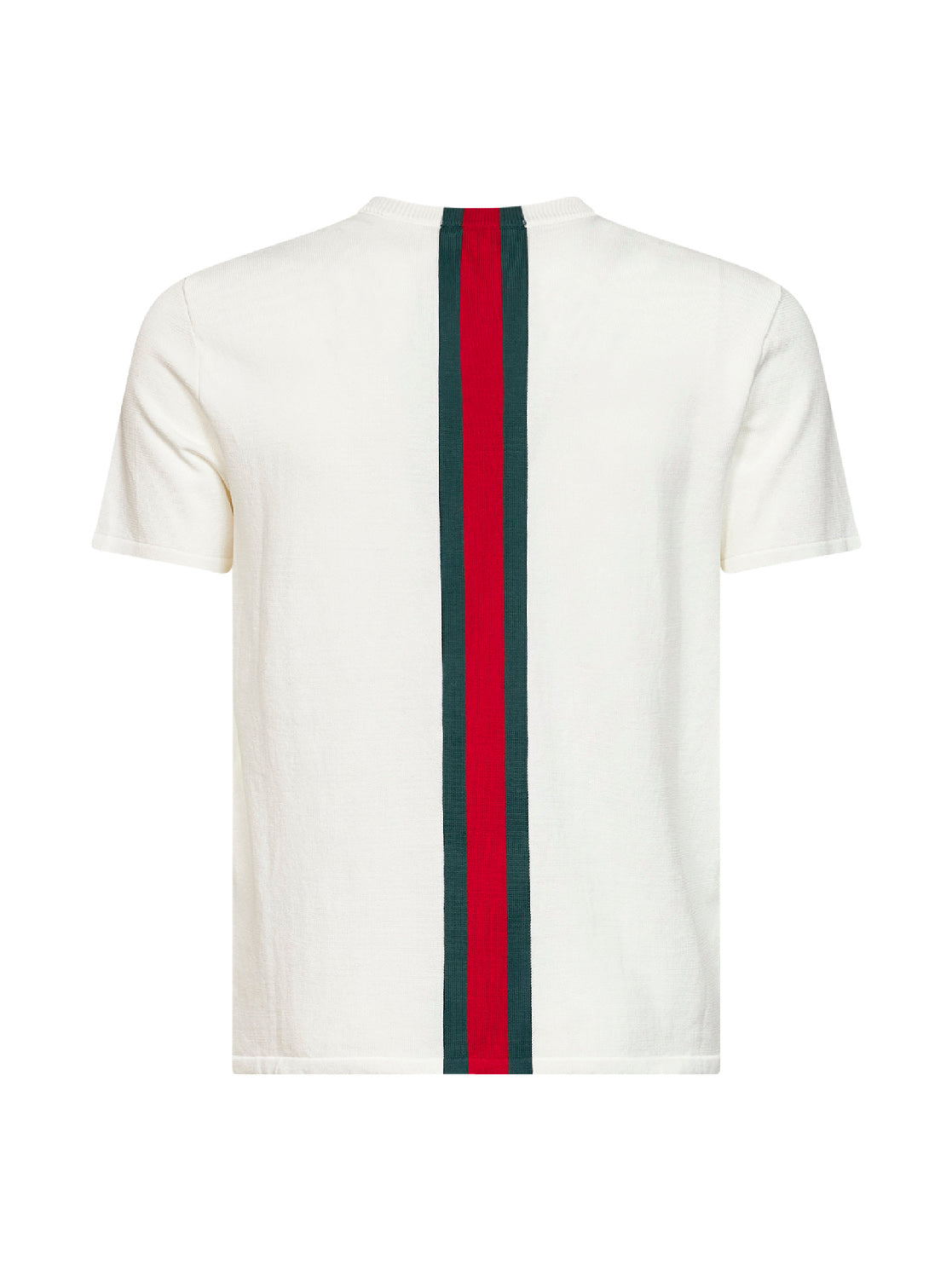 T-shirt in maglia di cotone bianco latte con intarsio Web