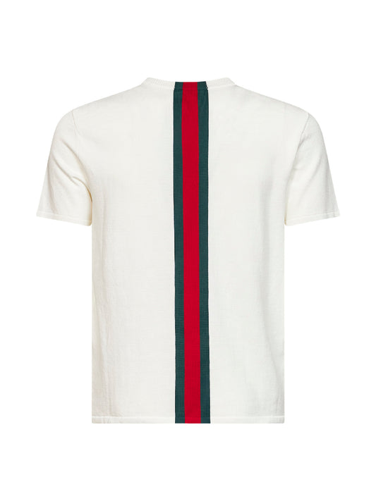 Milky white cotton knit T-shirt with Web intarsia