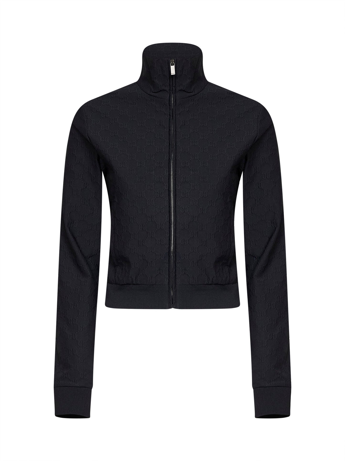 Giacca con zip in jersey GG jacquard nero