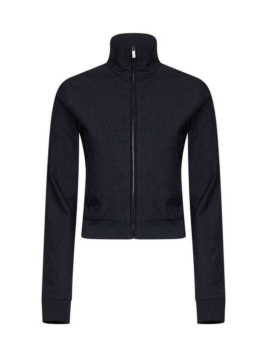 Black GG jacquard jersey zip-up tracktop