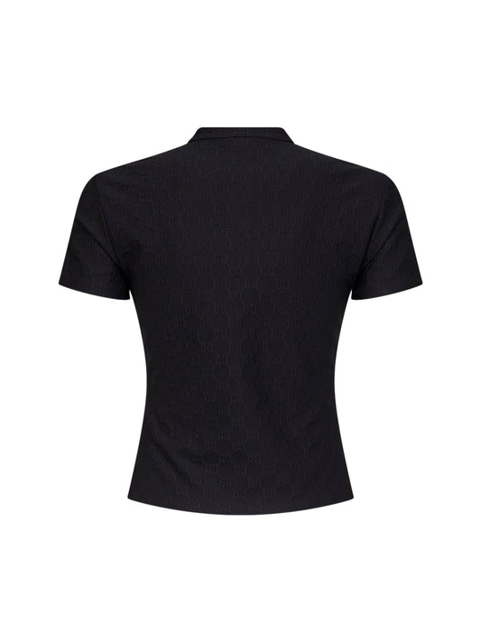 T-shirt mezza zip in jersey jacquard GG nero